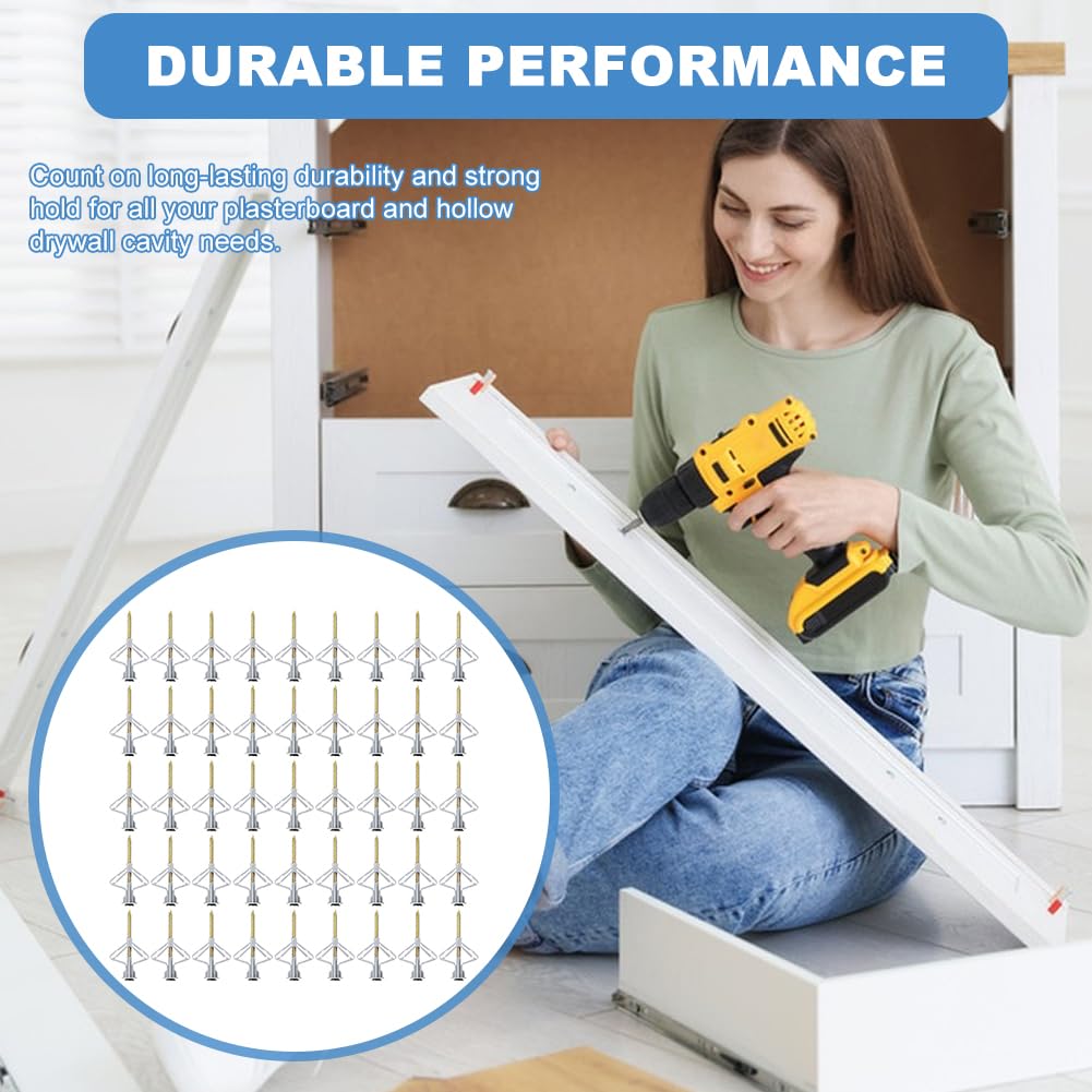 50pcs Plasterboard Wall Plugs Set, Plasterboard Fixings, Heavy Duty Universal Drywall Anchors and Screws - Image 4