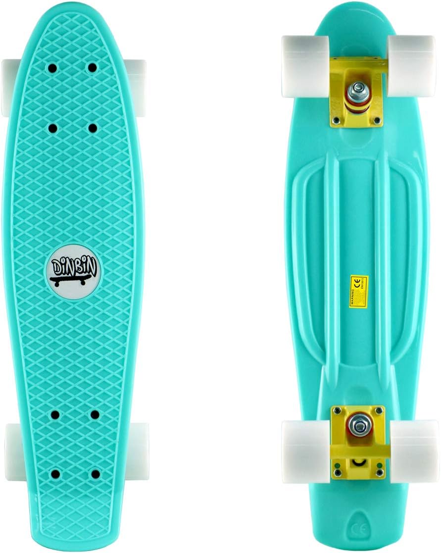 DINBIN Complete Highly Flexible Plastic Cruiser Board Mini 22 Inch Skateboards for Beginners or Professional with High Rebound PU Wheels