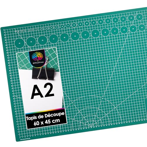 OfficeTree® Tapis de Decoupe Autocicatrisant A2- Plaque de Découpe – Tapis Coupe Couture pour Découpages Professionnels - 3 Couches de PVC Recyclable - Tapis...