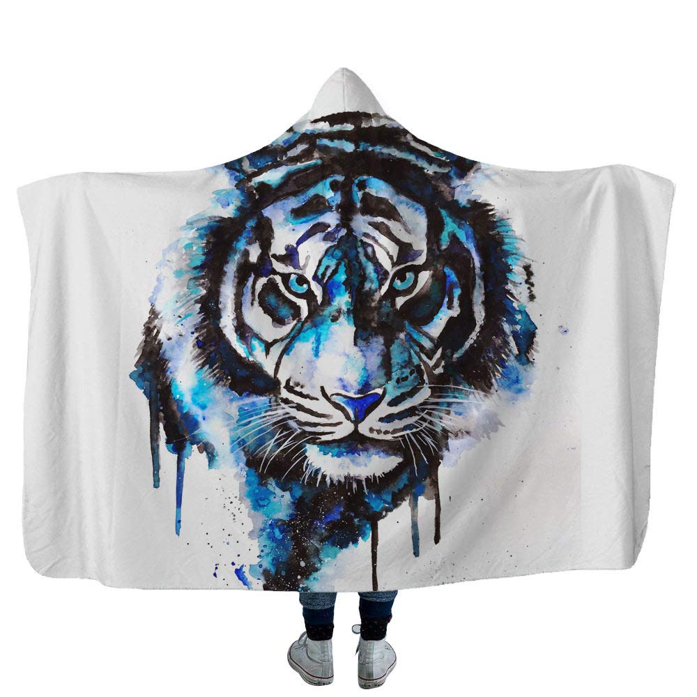 Couverture plaid tigre sherpa épaisse avec capuche enfant adulte 150x130