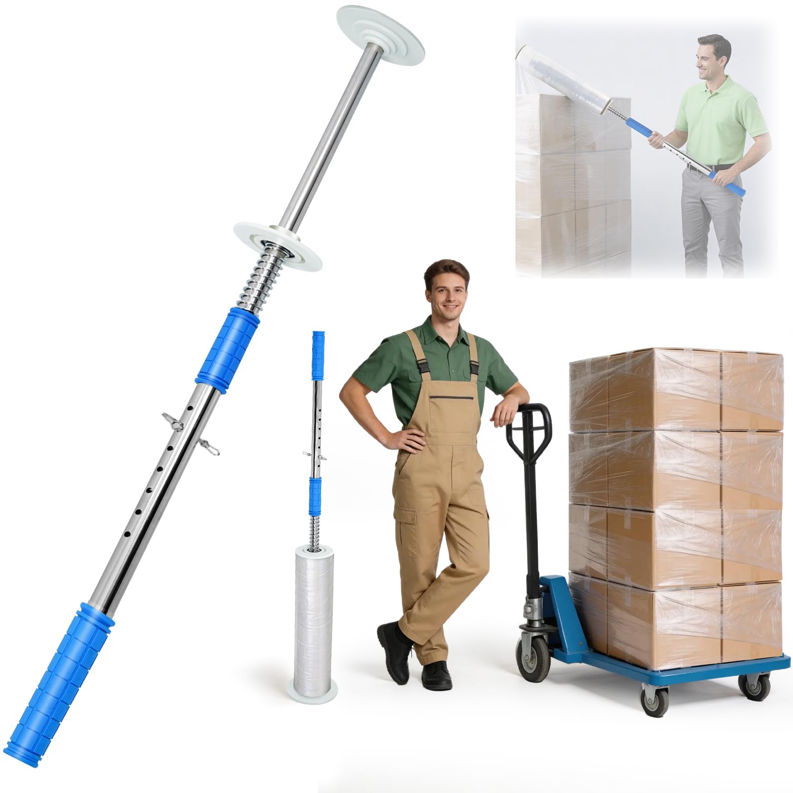 Wudlep Long Handle Stretch Wrap Dispenser For 30-50Cm Film Rolls