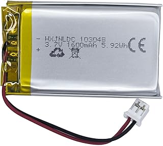 DC 3.7V 1600mAh 103048 Rechargeable Lithium Polymer Battery, Suitable for DIY 3.7-5V Electronic Products with Built-in 2-Wire Battery Replacement and LED Lights