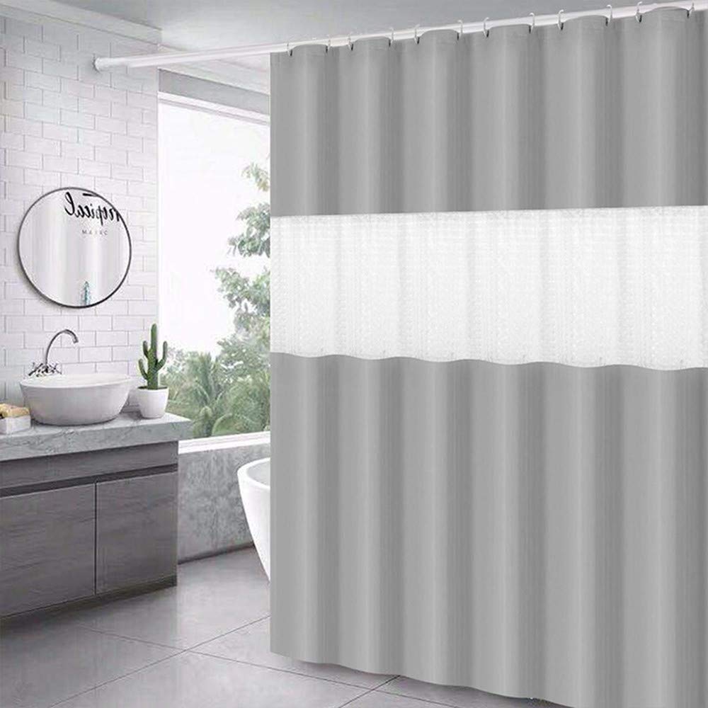 QiYOU Tenda da doccia impermeabile in PEVA antimuffa, effetto 3D, design metà trasparente, con ganci, 180 x 200 cm