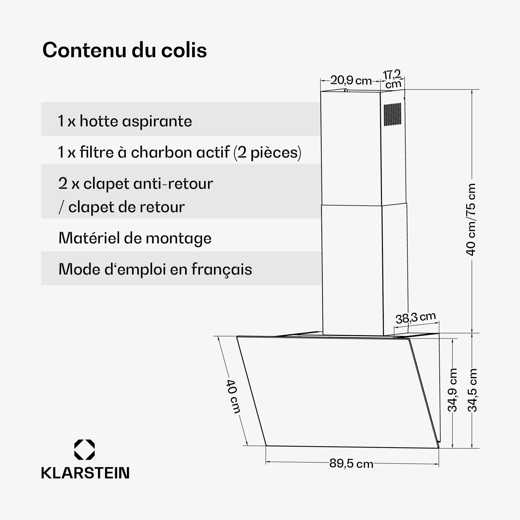 Klarstein FlashLine hotte aspirante 90 cm, 524 m³/h, CEE A++, écran tactile, LED, 34,5 dB, noire