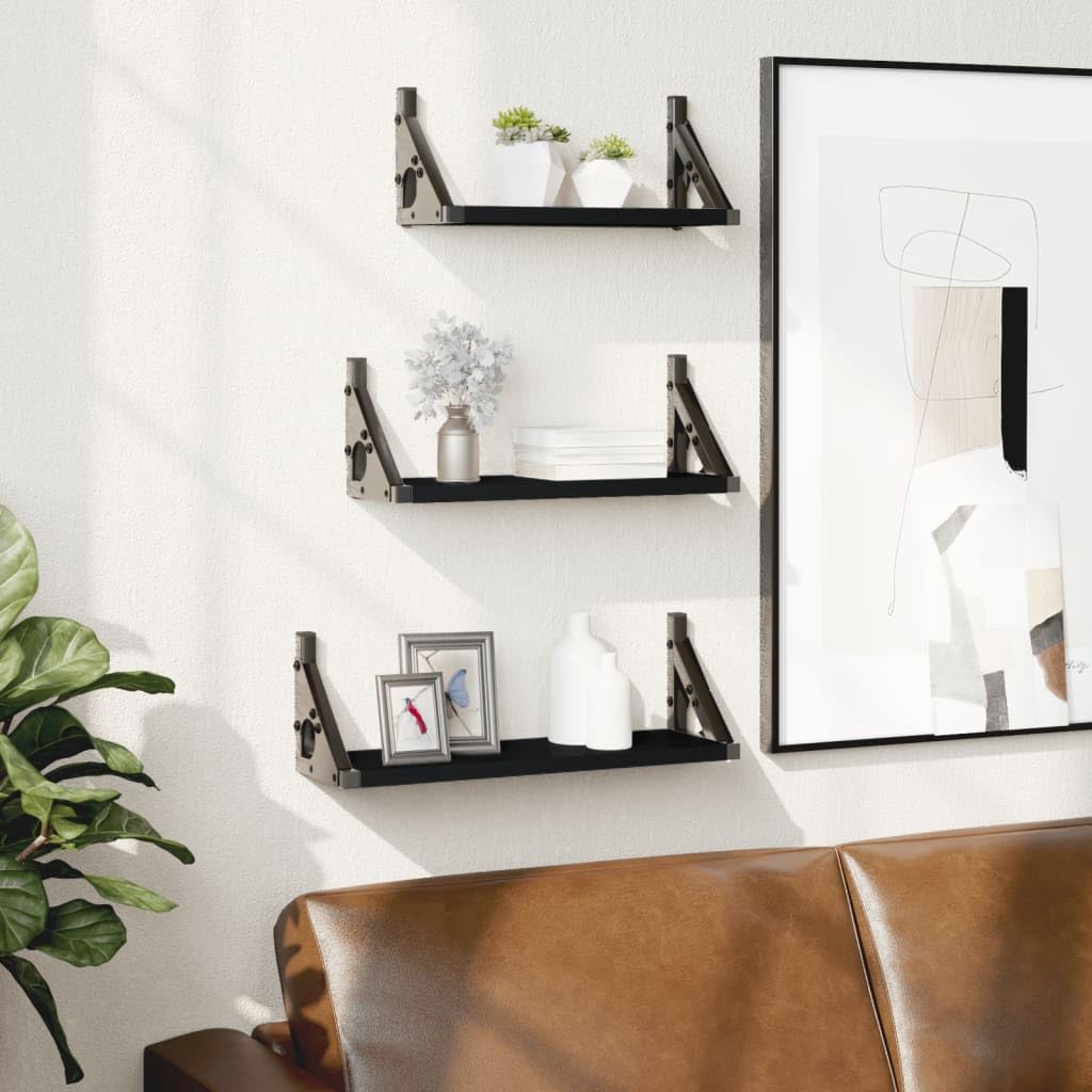 Étagères murales noires en bois lot de 3 pour salon