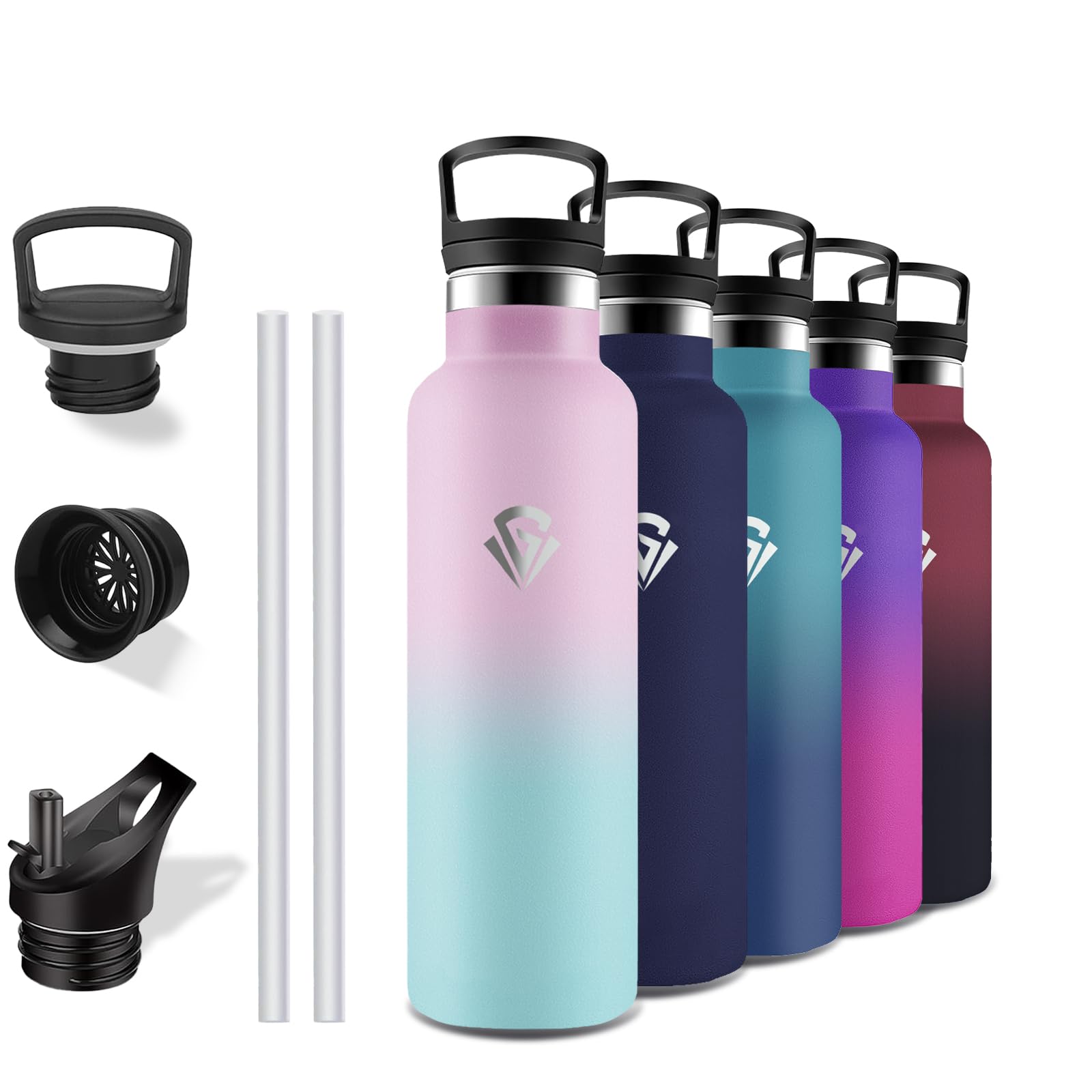 Grsta Thermos Flask, 750 ml Stainless Steel Drinking Bottle with Straw, BPA-Free, Leak-Proof, Double-Walled, Water Bottle for School, Camping, Hiking, Travel