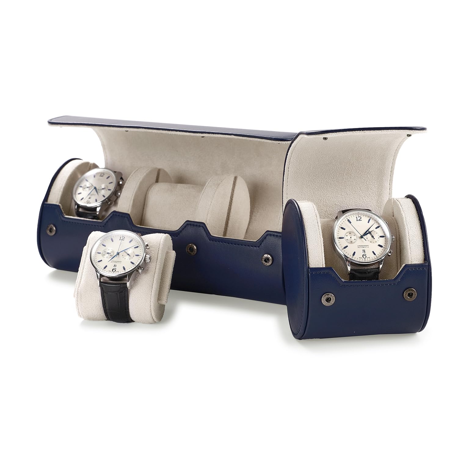 Oirlv 3 Ranuras Pelle PU Watch Roll,Relojero de Viaje,Caja Relojes,Watch Case Para Navidad, Aniversario(Azul Oscuro)