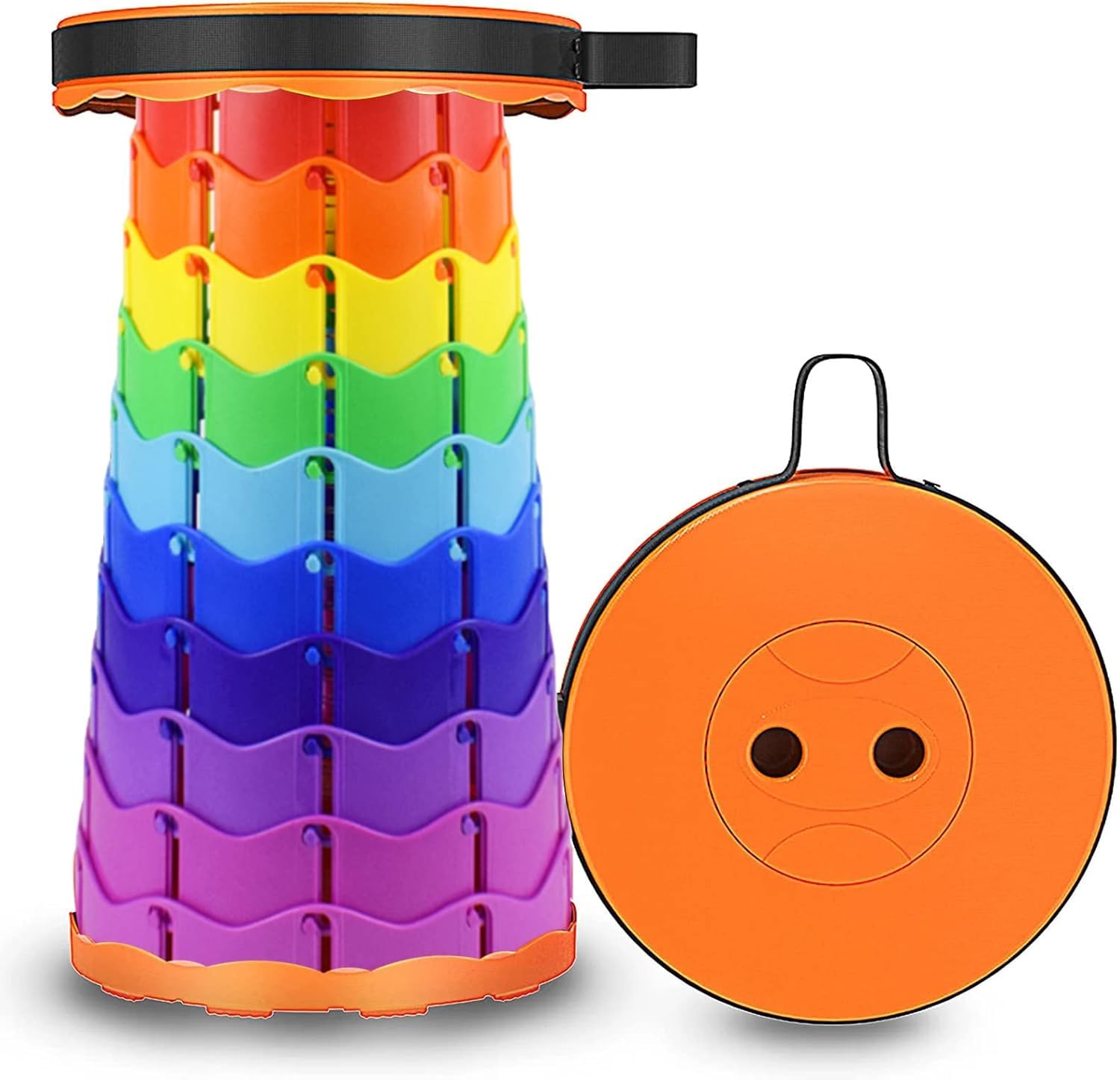 IndusBay® Portable Collapsible Multilevel Height-Adjustable Telescopic Multi-Purpose Folding Stool for Work from Home, Study, Dining, Camping, Picnic & Outdoor Stool, Orange