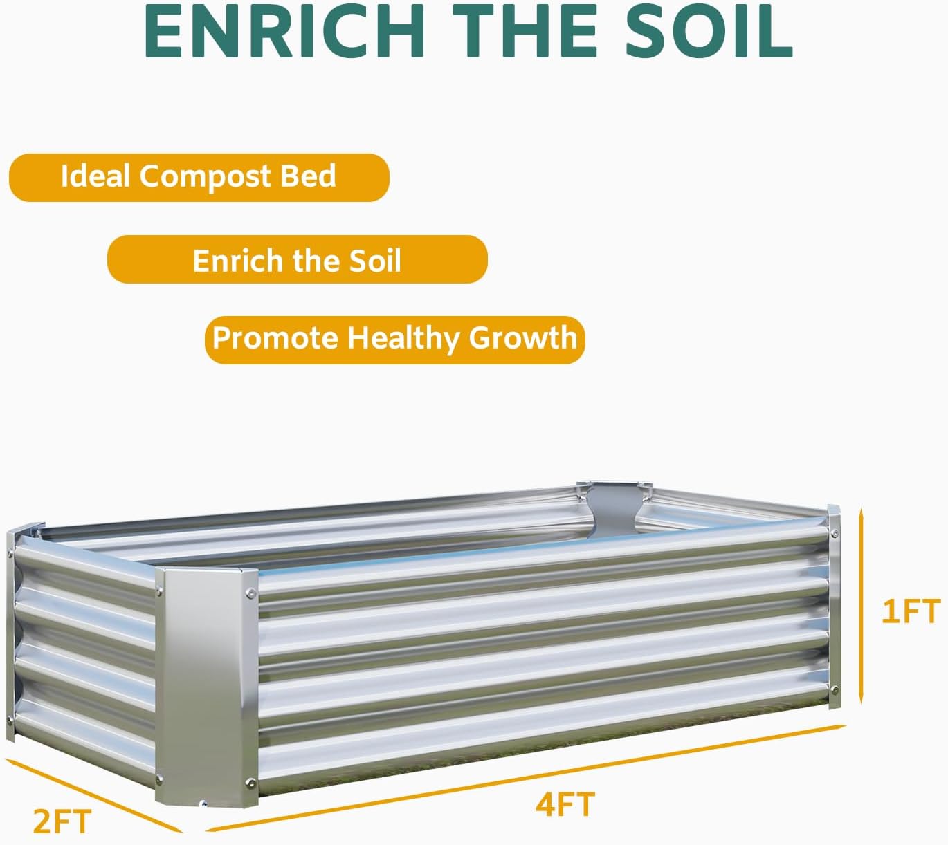 Raised Garden Beds Outdoor, 4x2x1ft, Metal Planter Kit Box Outdoor for Deep-Rooted Vegetables, Flowers, Green and Herbs