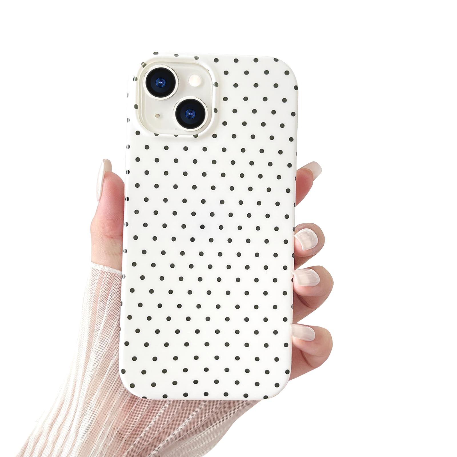 for iPhone 13 Case Cute Polka Dot Phone, Beautiful and Stylish, Soft and Slim TPU Shockproof Protective Cover for Women Girls,White