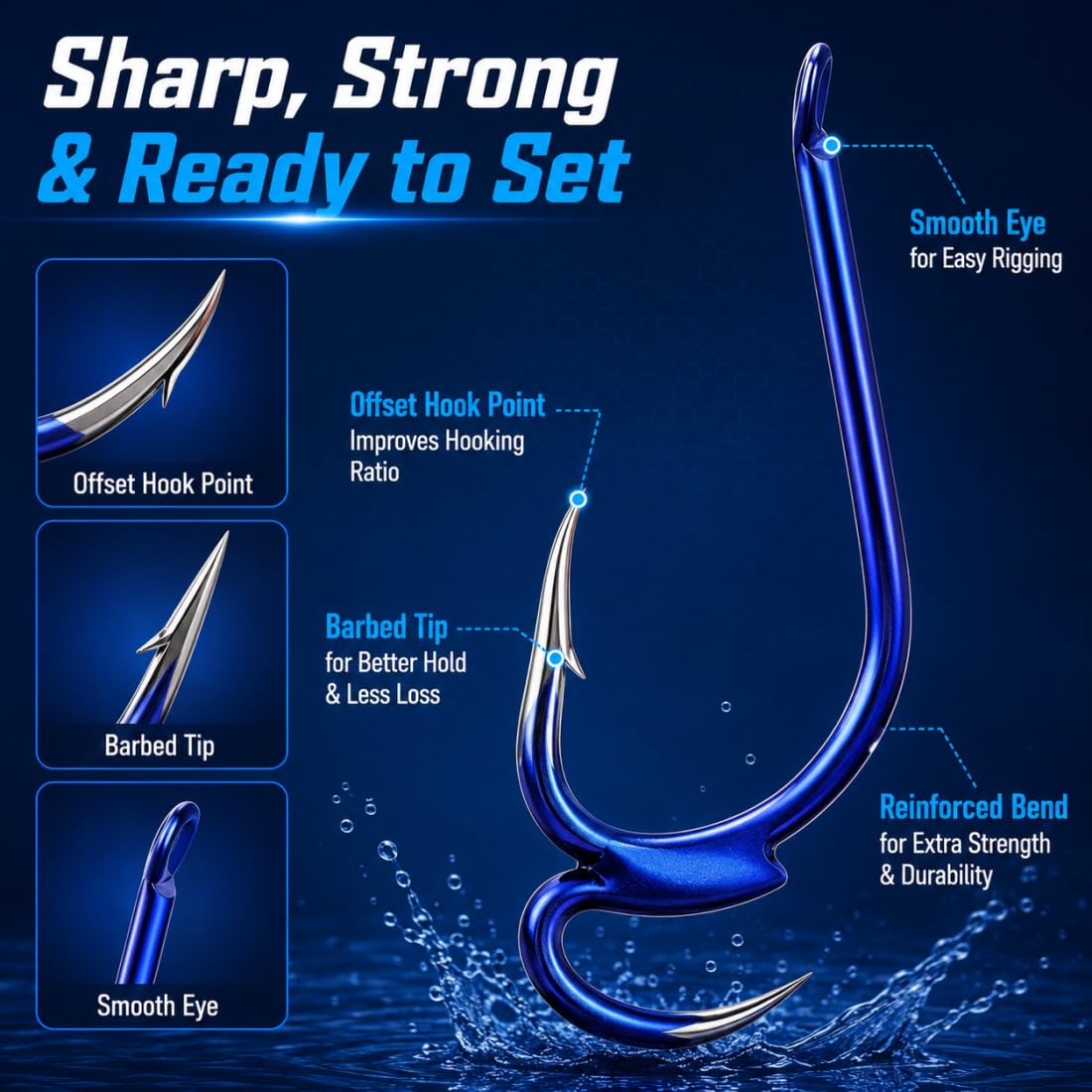 Classic Sharp Double Fishing Hooks, Kit Ami da Pesca, Ami in Acciaio al Carbonio, Ami Barbed a Doppia Punta ad Alta Resistenza con Attrezzatura da Pesca per Acqua Dolce e Salata