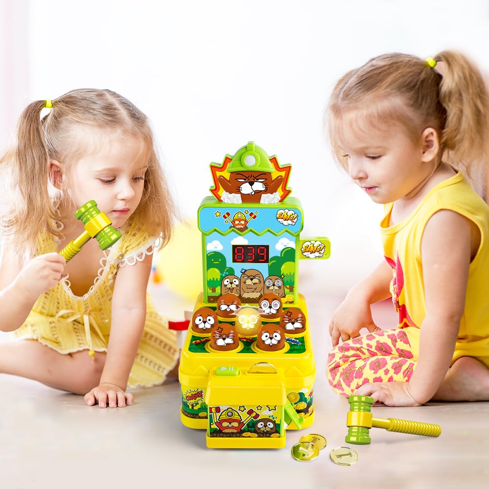 VATOS Giocattolo Martello, Mini Gioco elettronico Arcade, Gioco con 2 martelli, Gioco interattivo per Lo Sviluppo educativo per Bambini e Ragazzi di età 3 4 5 6 Anni