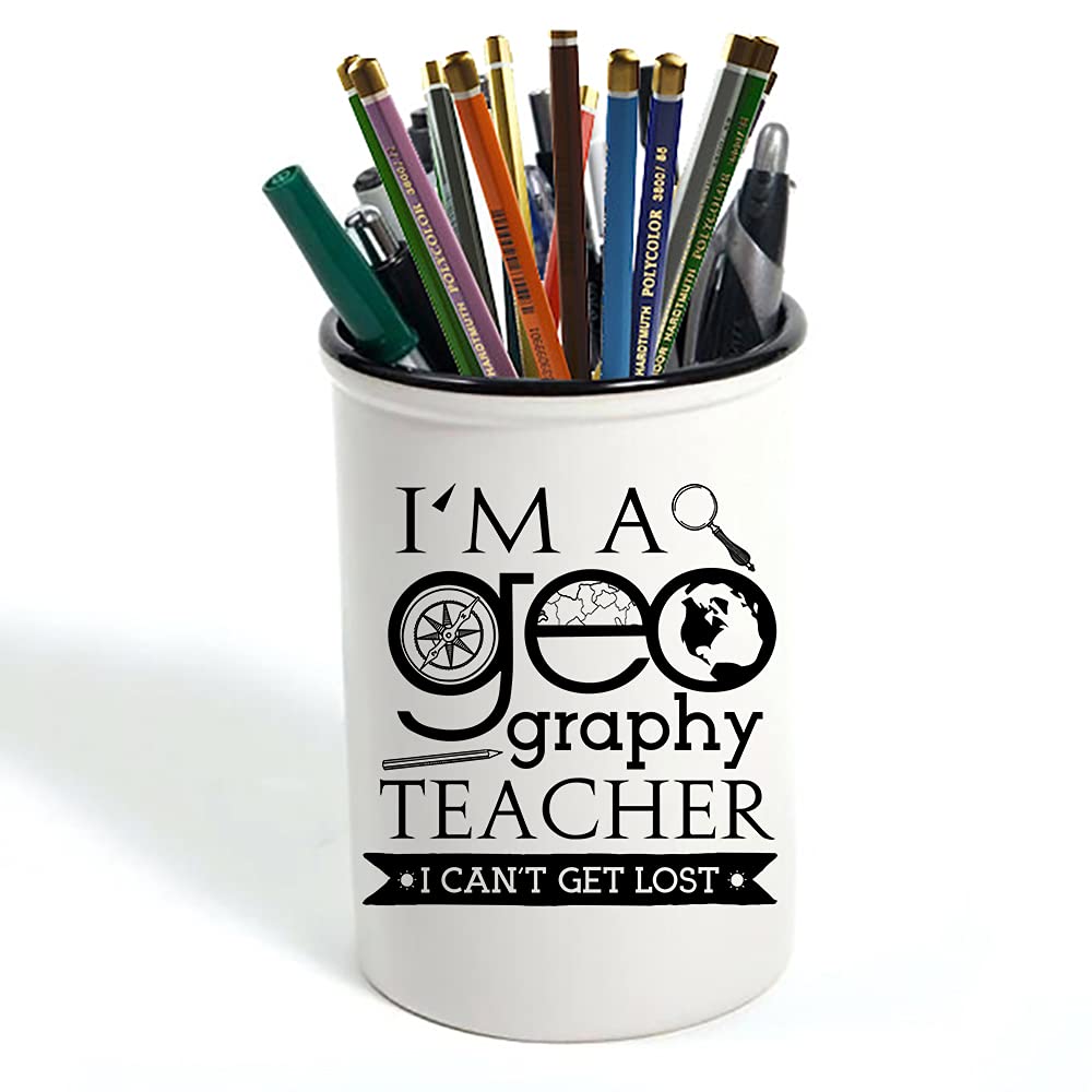 Getagift White I’m A Geography Teacher, I Can’t Get Lost, Teacher Appreciation, Teaching Assistant, Gift For Coworker, Pen/Pencil Pot, Brushes Holder, Teachers Stuff Storage Pot.