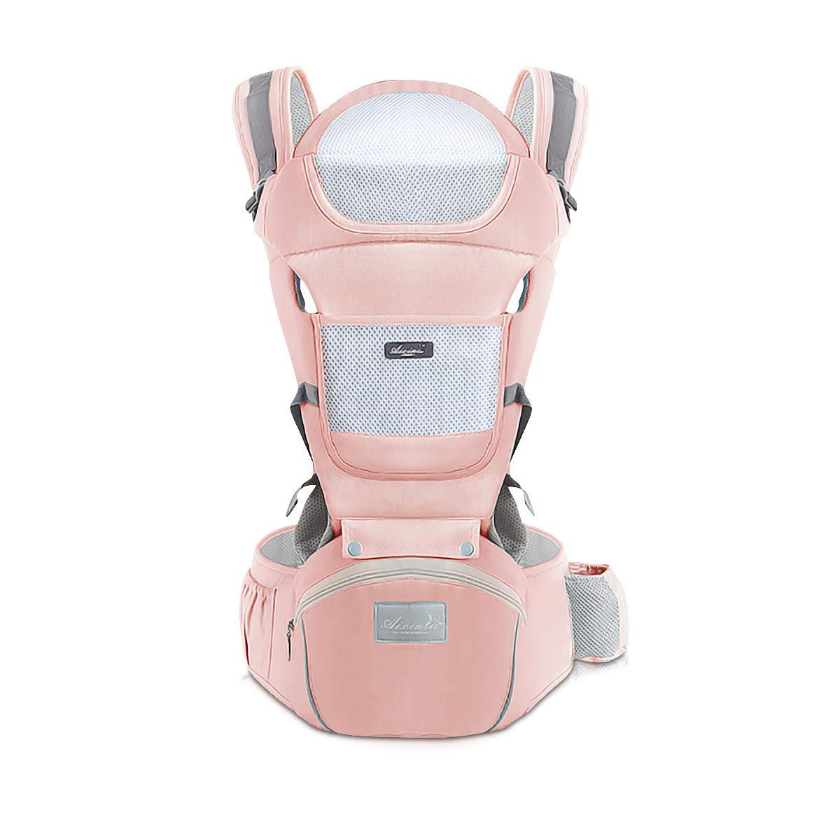 SONARIN Mochila Portabebés Ergonómico con Asiento de Cadera/Algodón Puro, Reposacabezas, Multiposición: Dorsal, Ventral, Ajustable para Recién Nacidos de 0 a 36 Meses (hasta 30 kg) Rosado