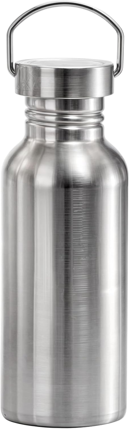 Botella de agua de acero inoxidable sin aislamiento, de una sola pared, con lazo de transporte, 17 onzas, a prueba de fugas, amplia apertura, sin