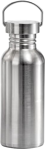 Botella de agua de acero inoxidable sin aislamiento, de una sola pared, con lazo de transporte, 17 onzas, a prueba de fugas, amplia apertura, sin