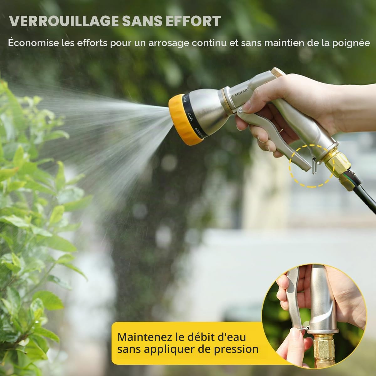 FANHAO Pistolet d'arrosage Métal 7 Modèles Débit Réglable Lavage Voiture Cour Arroser Plantes Pelouse