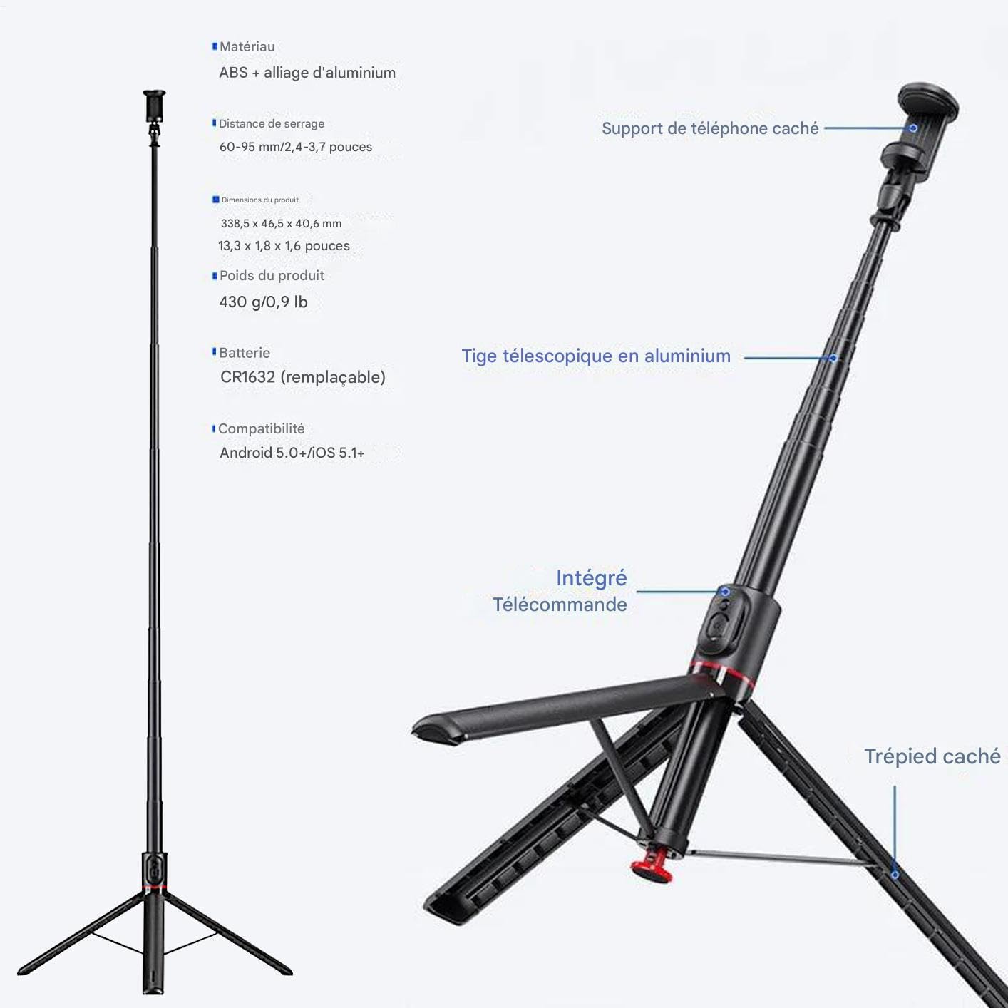 Selfie Stick Telefono Supporto Magnetico Rotante A 360 Gradi | Selfie Stick Treppiede Live Streaming E Registrazione Video Per Palestra Cucina Backpacking Famiglia