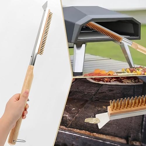 Miniatura 8 de Kit de accesorios para horno de pizza con cepillo para horno de pizza y raspador de piedra, mango largo perforado de aluminio de 7.8 pulgadas, rueda
