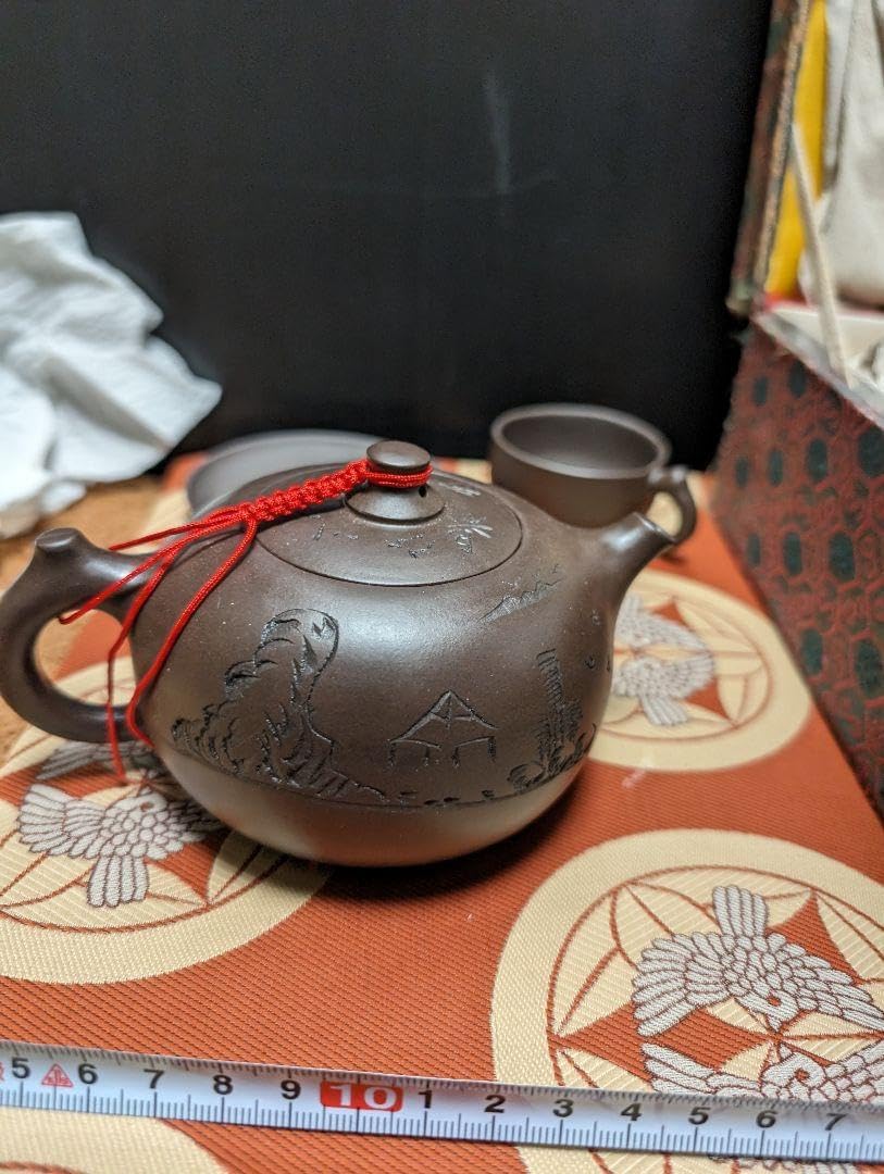 中国古美術・原鉱紫泥・山高水長紋紫砂壺・紫泥急須・