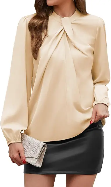 Elegante Satin Bluse Damen mit Laternenärmeln - Business & Party Oberteil