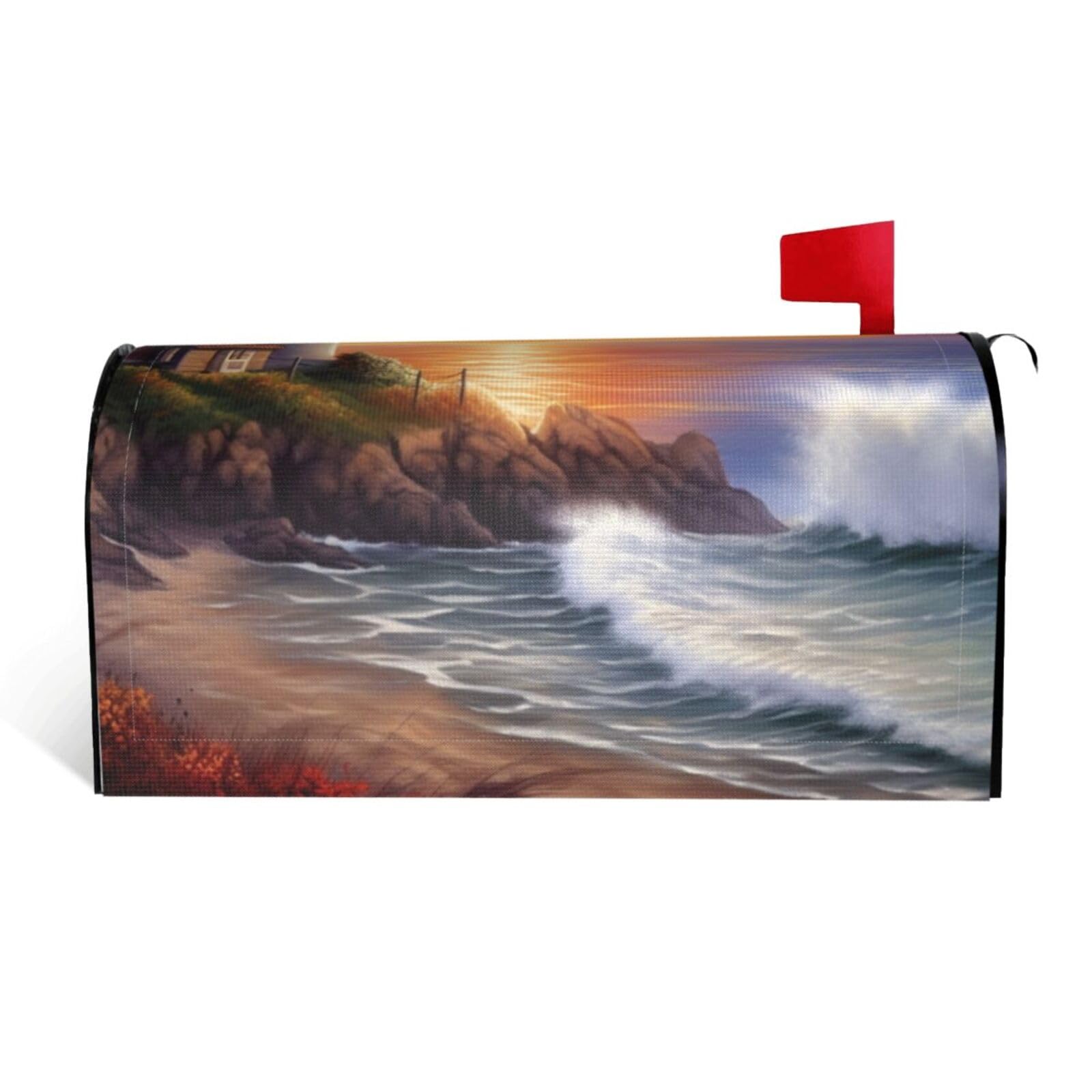Lighthouse at Sunset Mailbox Covers Magnetic Standard Size 21x18 in, Decorative Post Letter Box Cover Waterproof Mailbox Wraps Outdoor Post Wraps for Garden Yard Home Decor