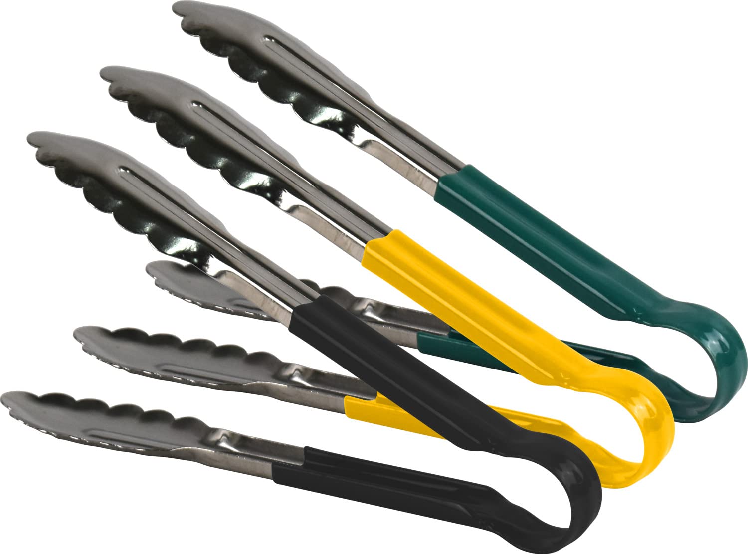 3pc Catergold Professional 9" (23cm) Stainless Steel Food Tongs Set (Green Yellow Black)