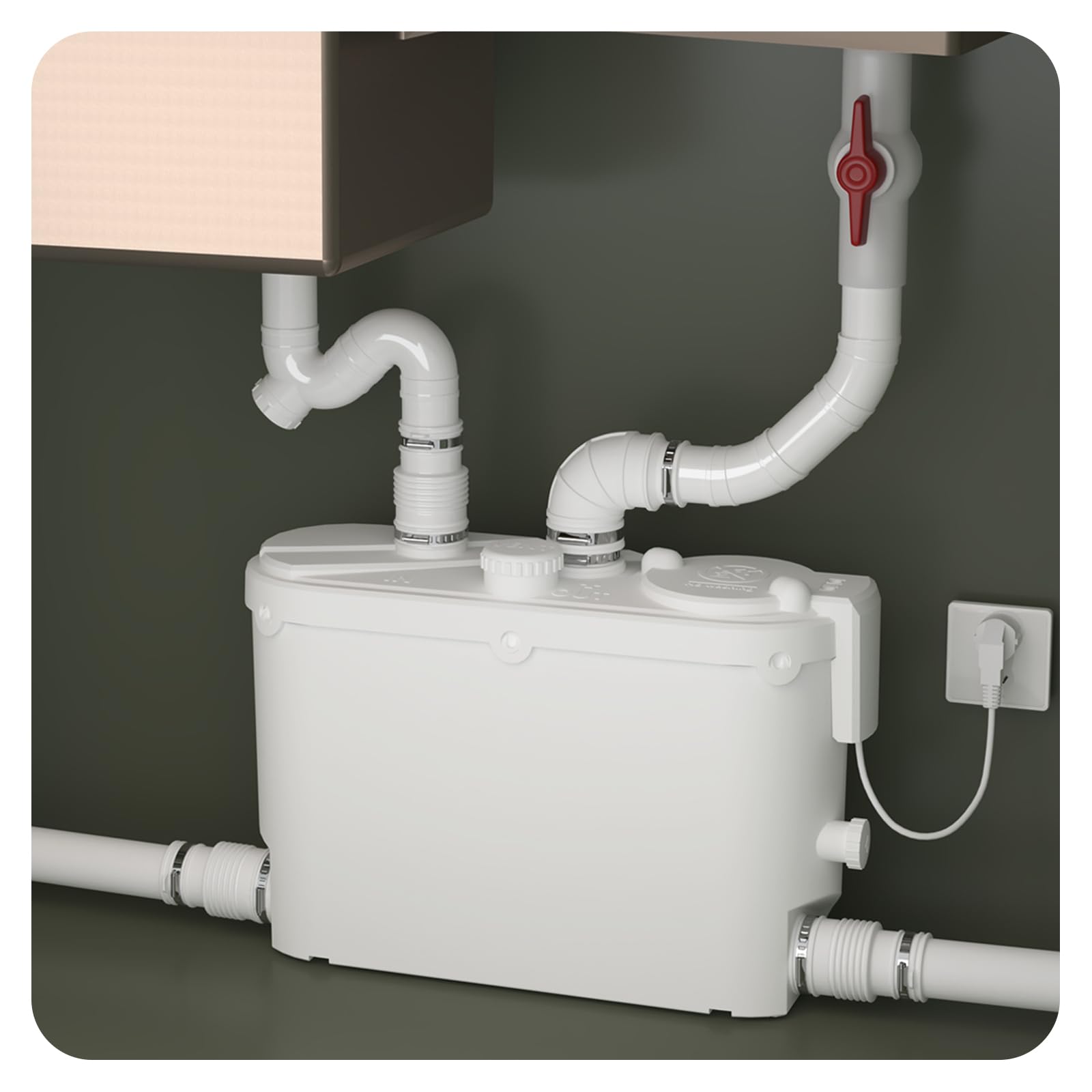 Bomba maceradora para debajo del fregadero, 8 m vertical/100 m horizontal, clasificación IPX4 | Bomba amoladora silenciosa de cobre con diseño compacto para ducha y lavadora, sistema de descarga de agua gris