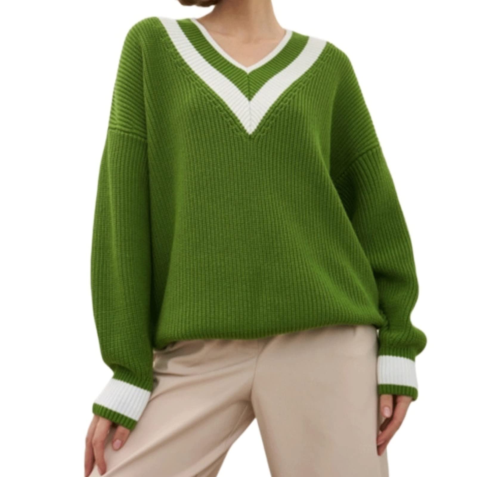 ZALHINZALHIN Sweaters Women Winter Sweater Knit Pullover Stripped Jumpers Ladies Long Sleeve Top Female Casual Oversized Knitwear Truien Dames (Color : Dark blue, Size : M)