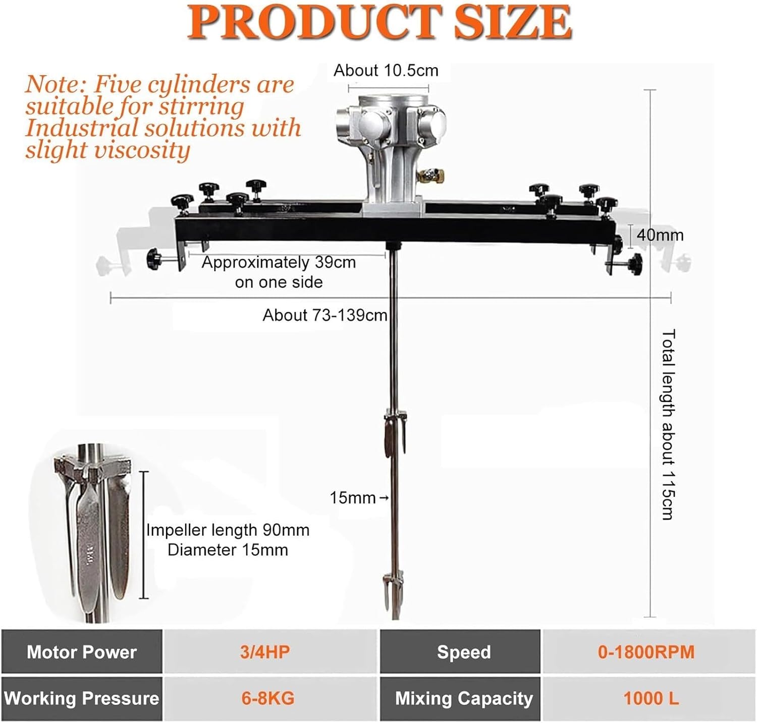 IBC Paint Mixer, 1/2HP 3/4HP Tank Mixer Machine, with Support Hanger, Folding Propeller, for Paint Dissolver Agitator,5-Cylinder