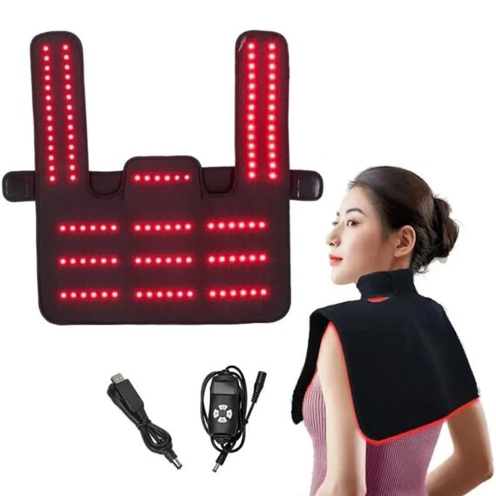 Almohadilla De Terapia De Luz Roja, Envoltura De Luz Roja De 660 NM Y 850 NM con Ajuste De Temporizador, Almohadilla Multifunción para Aliviar El Dolor, para Espalda, Hombros, Cuello