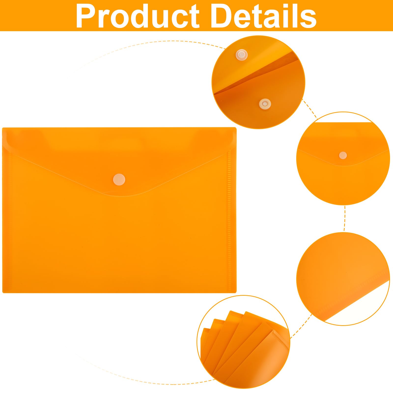 VIDETOL Lot 60 - 6 Couleurs Avec Bouton Pression 32.5x23cm Pochettes Plastique A5