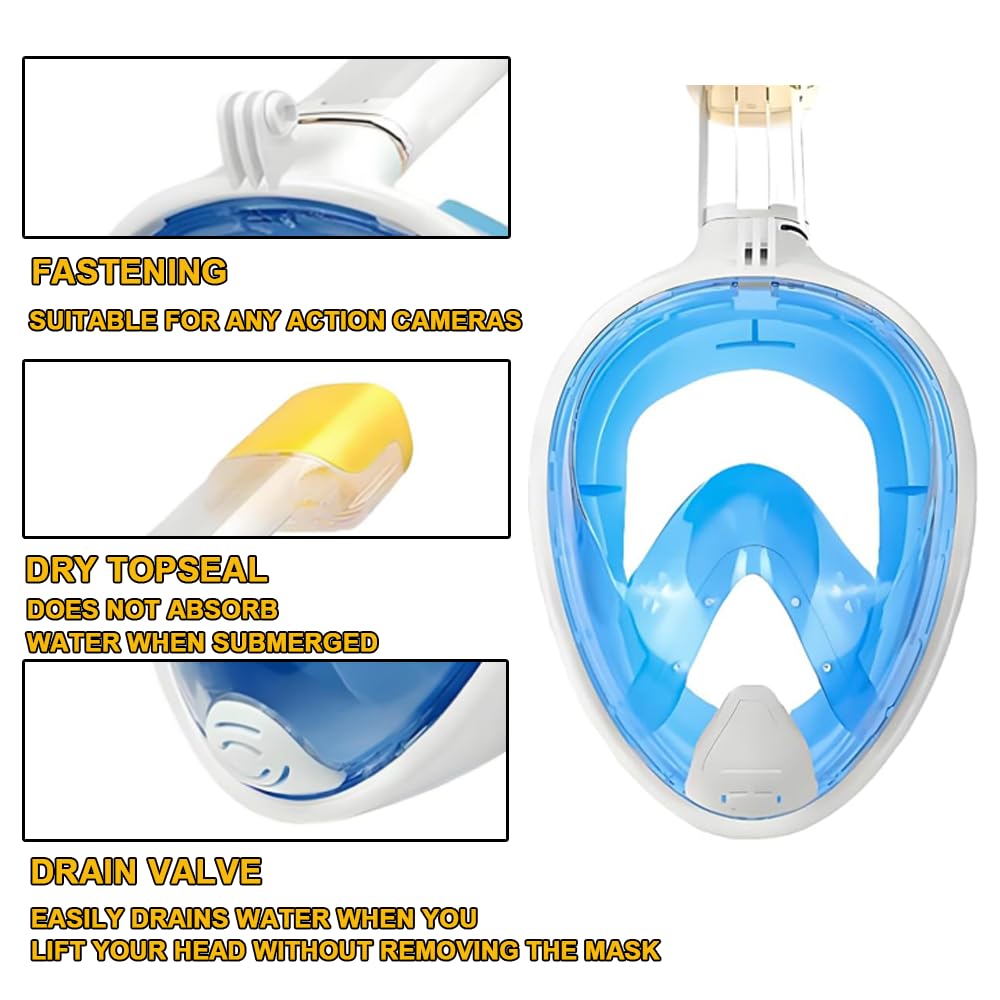 Máscara de buceo, cara completa de 180°, máscara de buceo, respiración libre, tecnología antigolpes y antifugas, con diadema ajustable, adecuada para adultos, adolescentes, niños