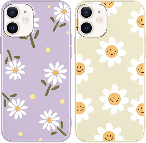Paquete de 2 bonitas fundas de teléfono con diseño de margaritas para iPhone 1212 Pro de 6.1 pulgadas, diseño estético de silicona suave, delgada,