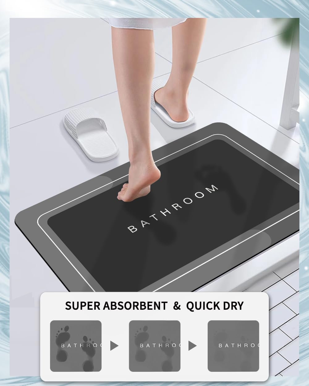 Bathroom Mat Rugs Super Absorbent Shower Mats Non Slip Quick Dry Thin Rubber Mats for Bathroom Floor Fit Under Door, Shower Rug for Bathtub, Shower, Dark Grey - Image 4
