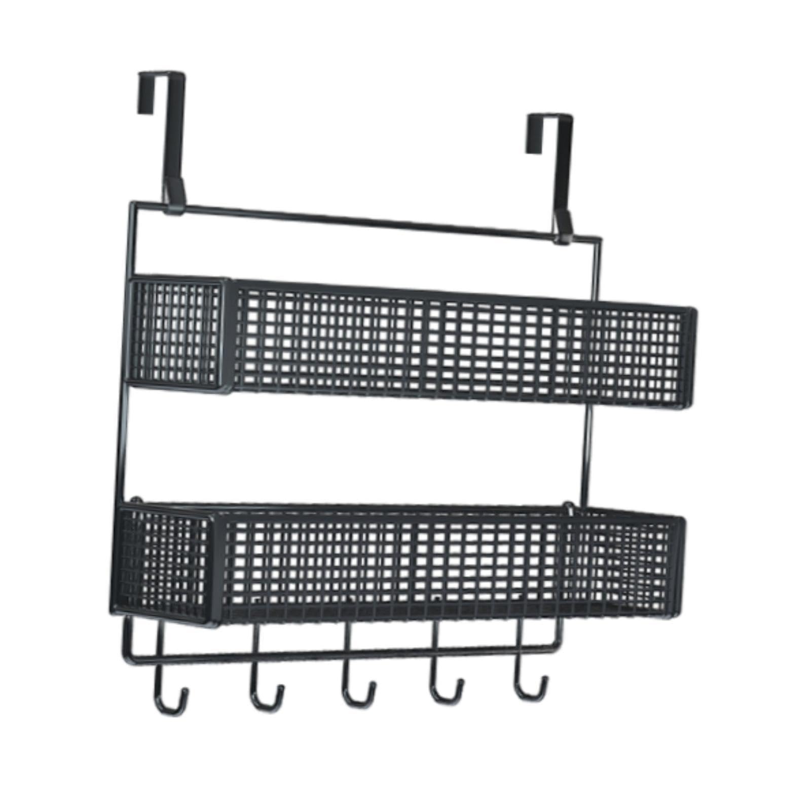 Generic over The Door Hooks Organizer,Towel Rack,over The Door Organizer,behind Door Organizer,Mesh Basket Door Hanger for Kitchen, black, L