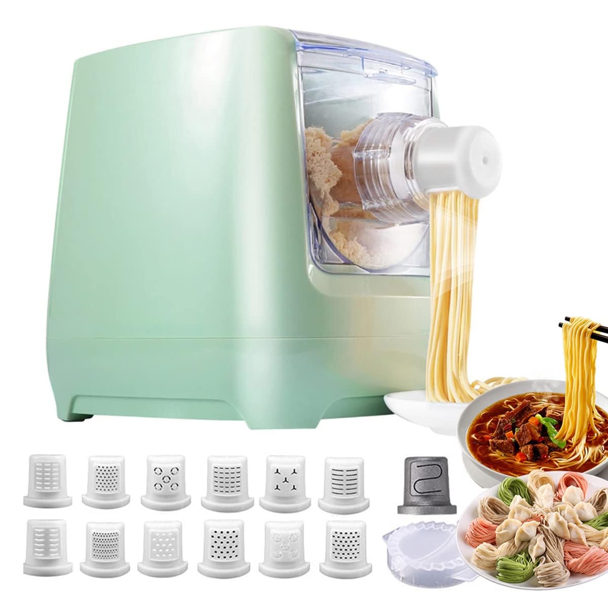 Automatyczna maszyna do robienia makaronu, elektryczna maszyna do makaronu spaghetti z 13 krążkami kształtowymi do domowego makaronu, spaghetti, fettucine i penne, do 650 g mąki
