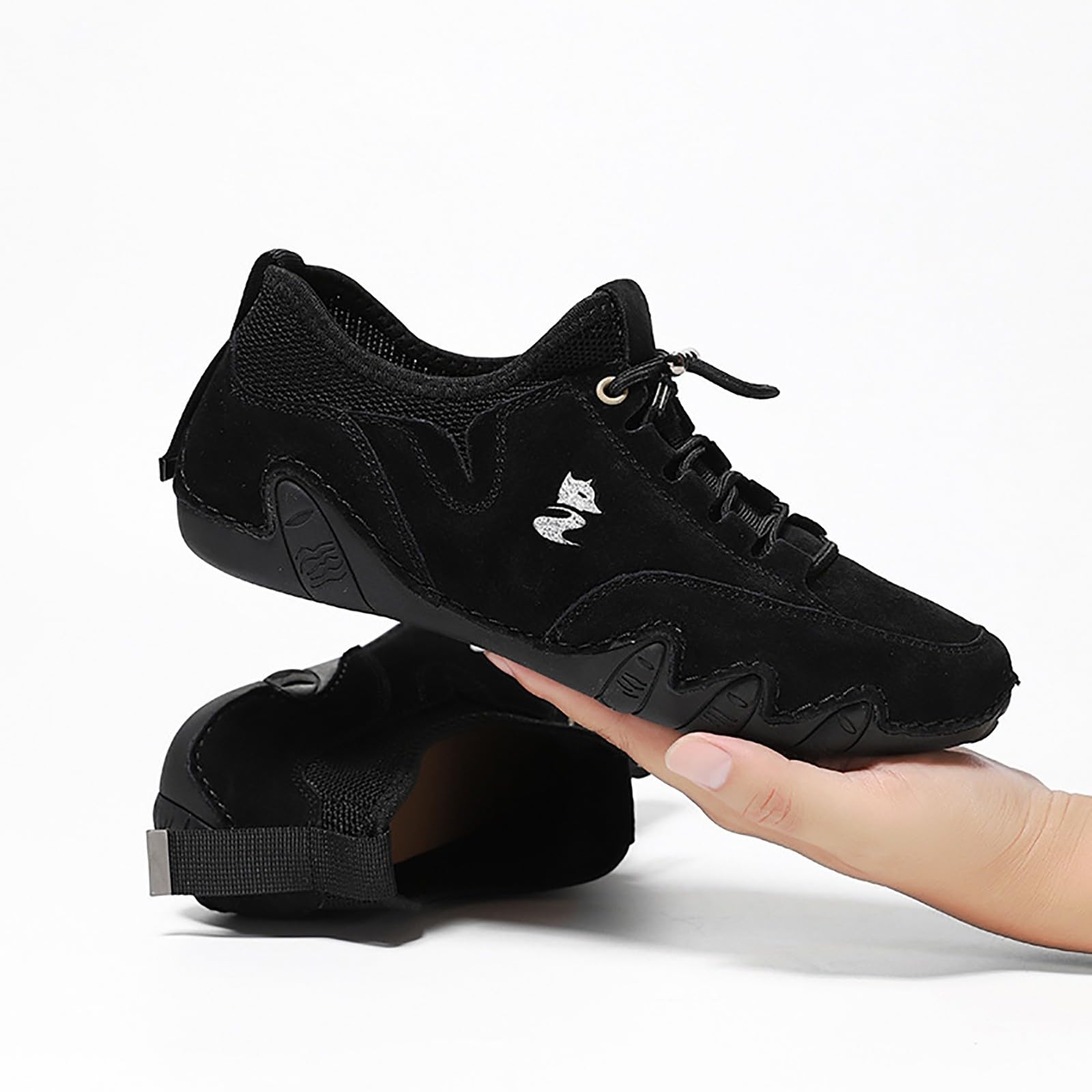 Zapatos casuales para mujer, zapatos casuales para mujer, botas chukka al tobillo, mocasines transpirables, hechos a mano, a la moda, tenis de caña media para caminar y conducir, Black, 40 EU