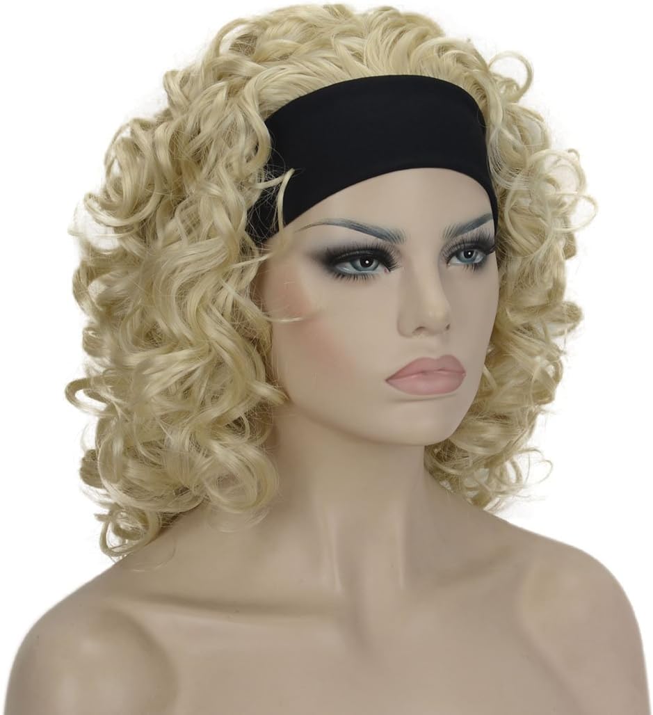 Lydell 12 inch Medium Super Curly Wigs Pale Blonde Synthetic Headband Wigs (613 Pale Blonde), #613 - Image 3
