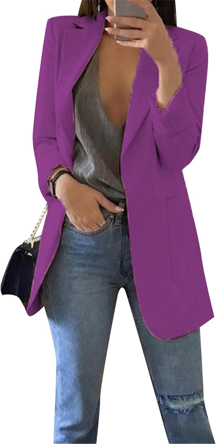 Womens Lapel Open Front Blazer Jackets Fall Long Sleeve Casual Work Office Blazers Jacket Suit
