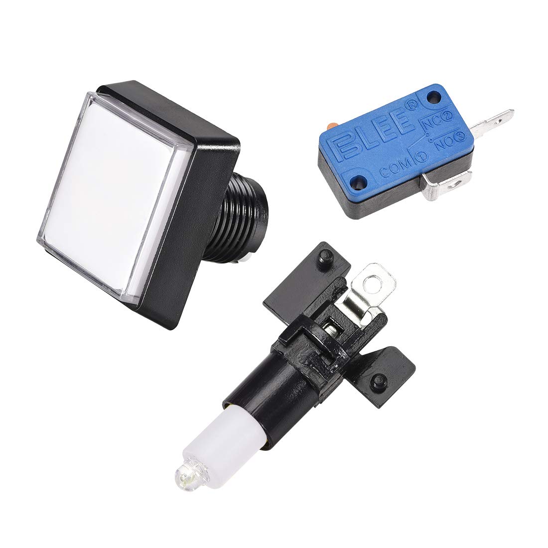 Uxcell 2-Pack 44x44mm Square 12V LED Illuminated Push Button Switch With Micro Switch For Arcade Game Machines (White)