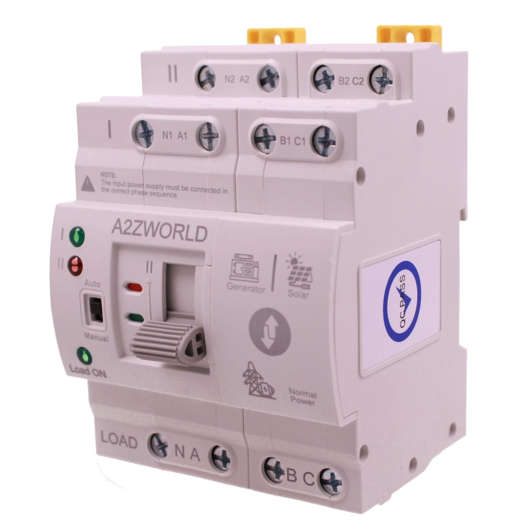 A2ZWORLD Interruttore di Trasferimento Automatico, ATS Modulare 4P AC400V 63A, Commutatore di Trasferimento Automatico Fotovoltaico, Occupa 4 Moduli Barra DIN