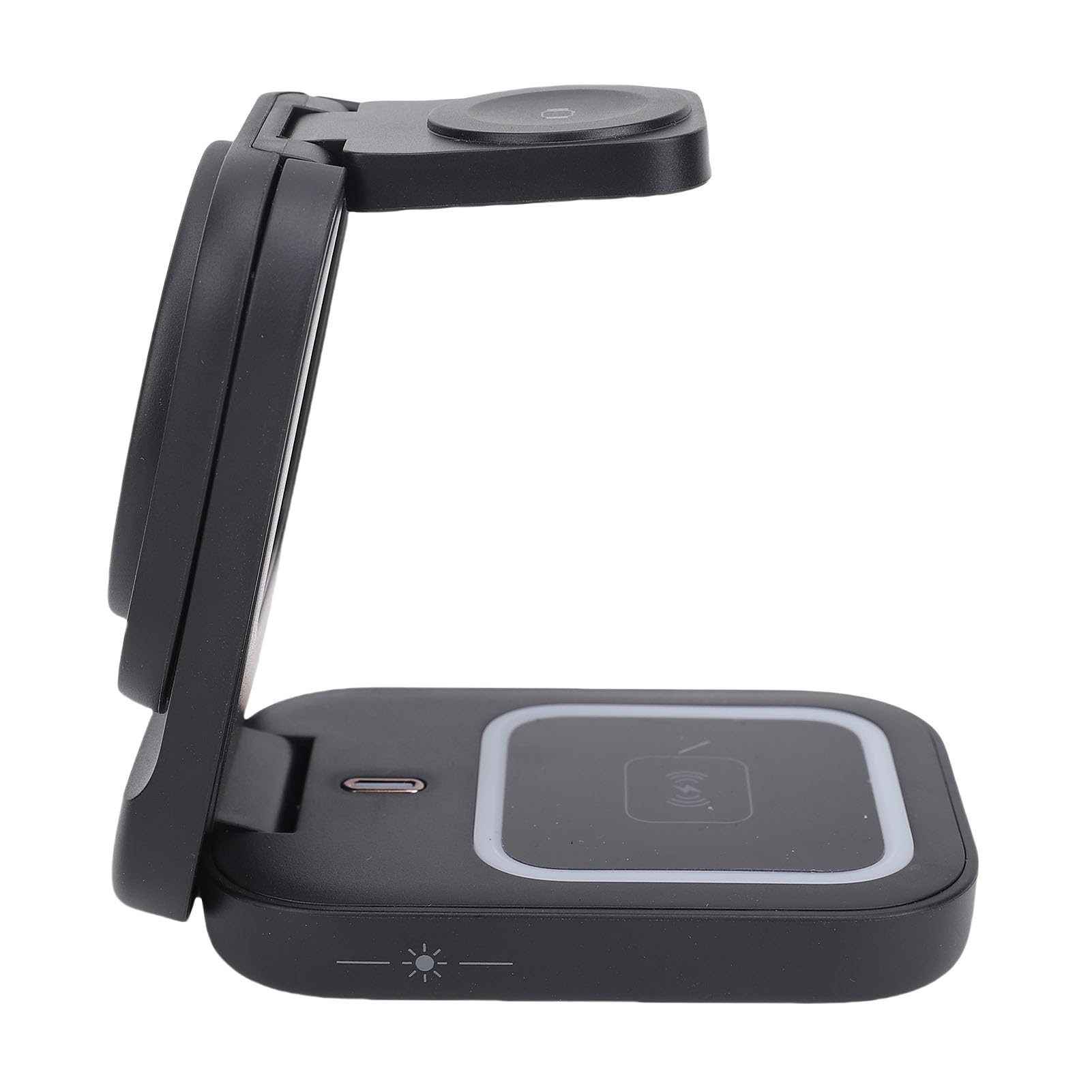 Cryfokt Caricabatterie Wireless, Ricarica Rapida da 15 W Dock di Ricarica Pieghevole con Supporto Magnetico 3 in 1 con Luce Notturna Ambientale per Telefoni Auricolari Smartwatch