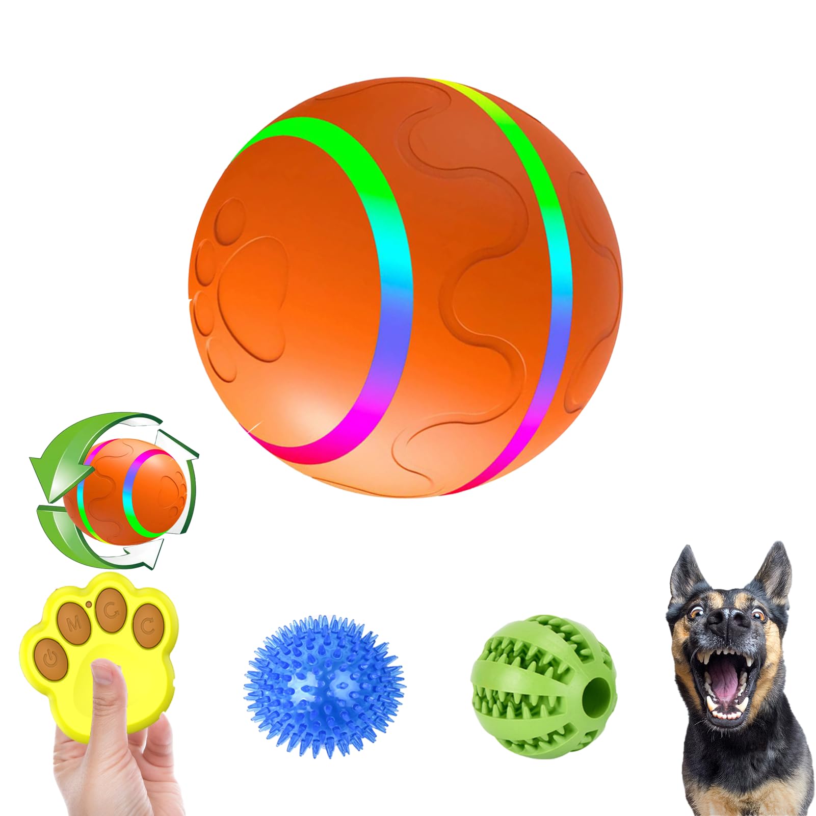 Smart Interactive Dog Toy Ball Automatic Moving with Remote Controll Rechargeable and Waterproof Bouncing Rotating Toy for Medium