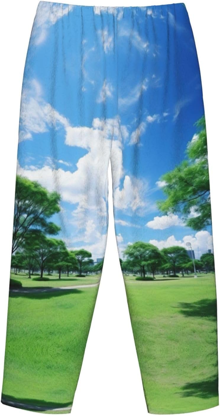 Golf Course Print Cozy Flannel Pajama Pants For Women,Warm Christmas Pj Pants,Cute Fleece Pajamas
