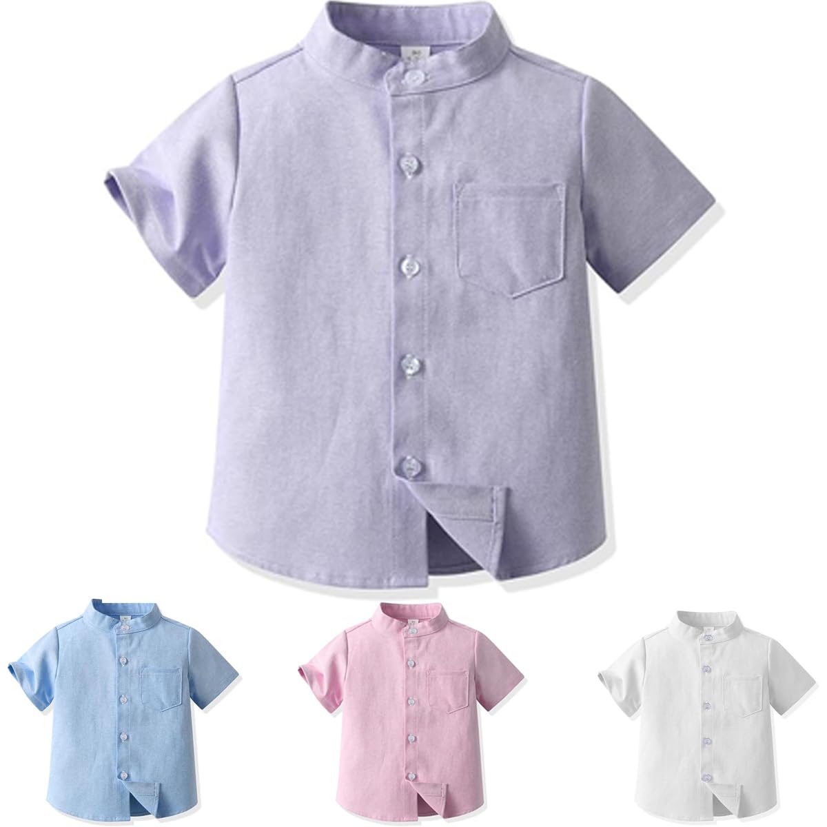 Yanmucy Niños Bebé Camisa Manga Corta Top Stand niños Cuello Botón Abajo Camisa Verano Little Big Boy's Causal Camisas para 2-8 Años