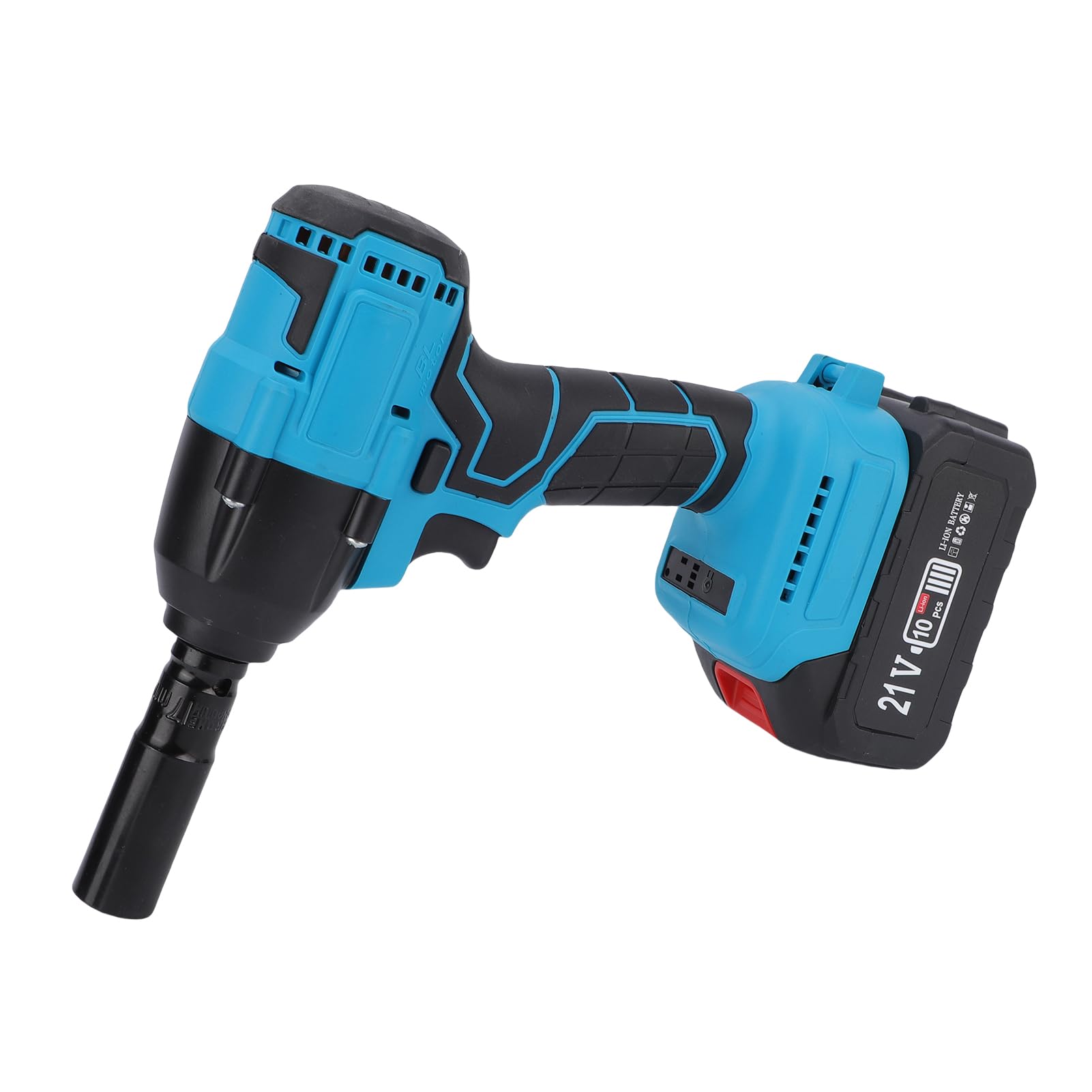 Potente Juego de Llaves de Impacto 21 V, Diseño Liviano para Mantenimiento Cortacésped, Llave Impacto 400 Nm con Enchufes y Baterías (2 baterías y 1 cargador Enchufe europeo 100-240V~)