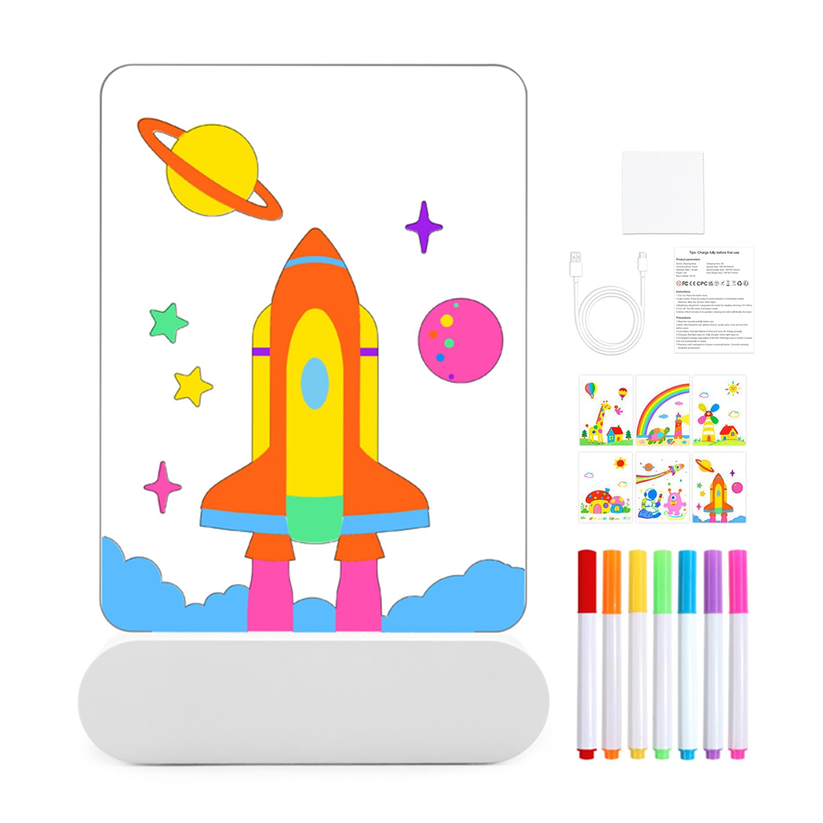 Tablero de dibujo con luz 3D recargable y 6 páginas de capas para niños 8