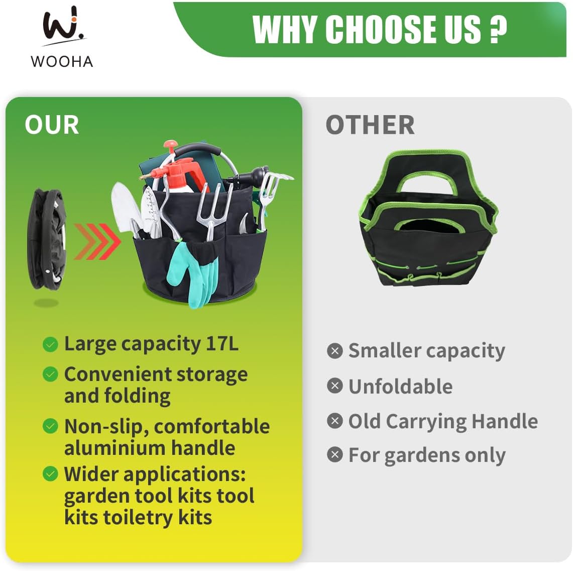 Wooha Tool Organizers Bag 17L Collapsible Tool Bag Laundry Organizer Outdoor Camping Garden Harvest Basket Home Bathroom Storage Bath Wash Bag（Black）