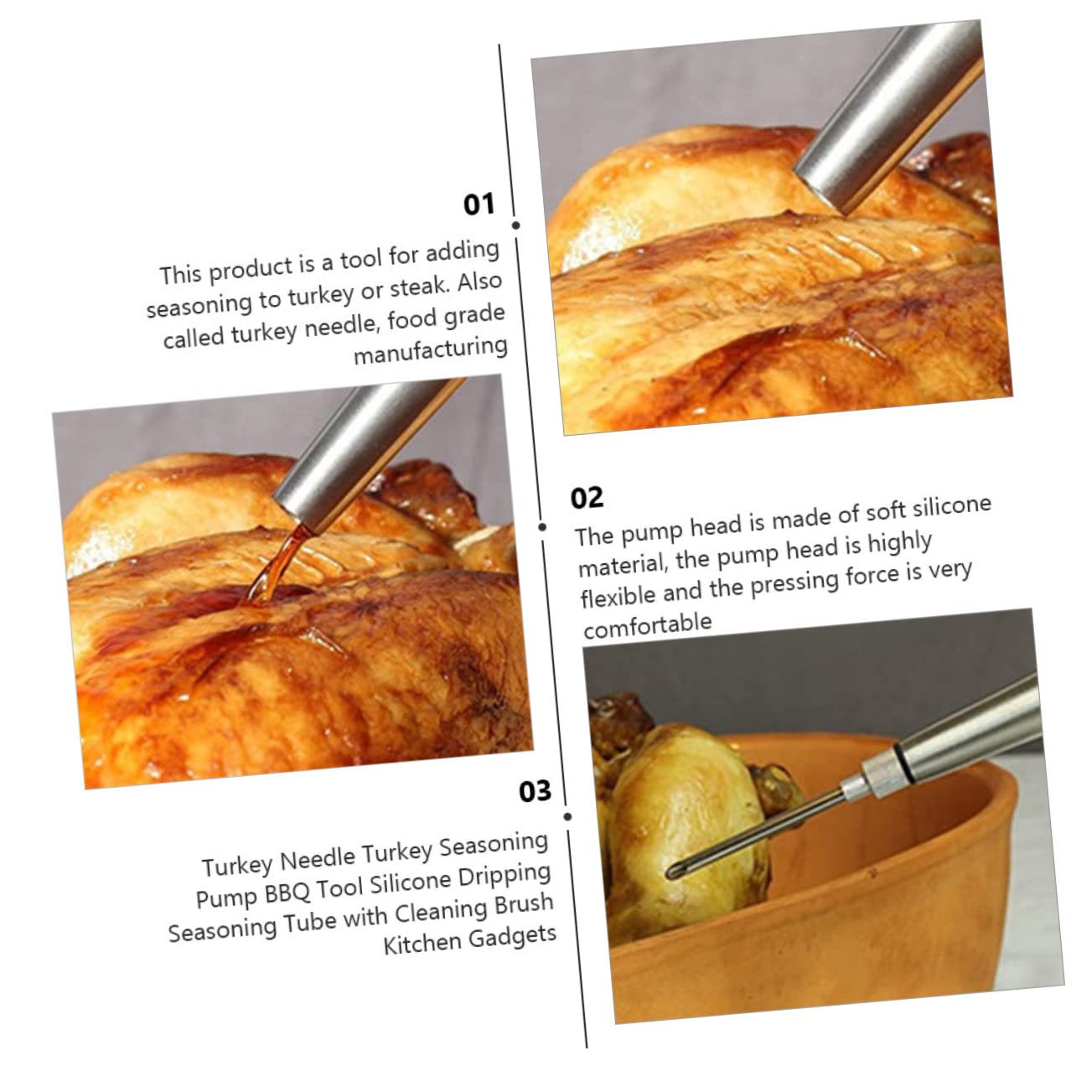 Unomor 2sets Meat Injector Kit for Bbq Turkey Marinade Injector Cleaning Brush Needle for Pork Chicken and Bbq Supply